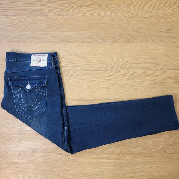 True Religion Rocco Jeans Mens 38x32 SN Flap Relaxed Skinny Dark Scorched Wash - Picture 15 of 16